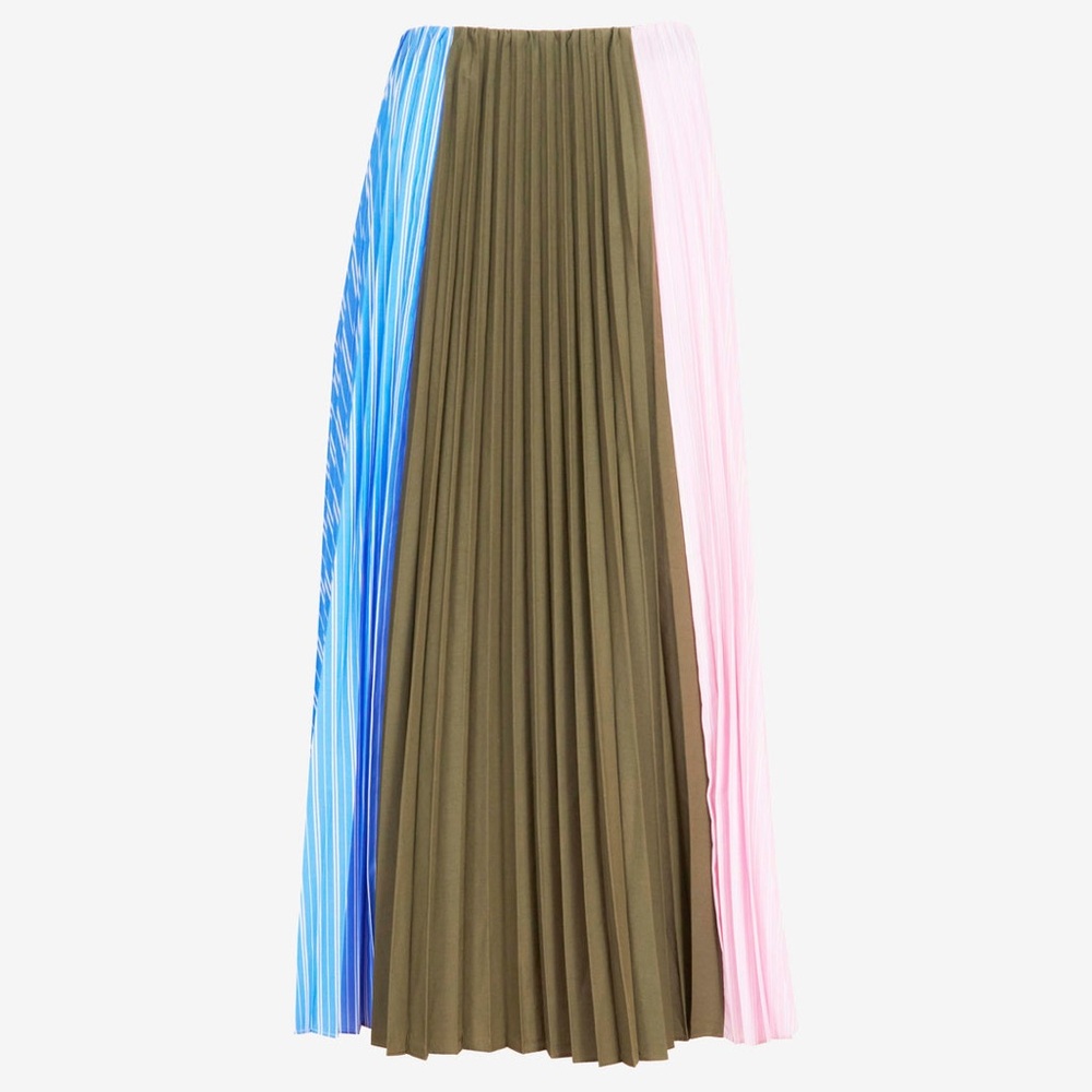 Tanya Taylor Angie Skirt Size 6 NWT Blue, Green, & Pink Striped Pleated Midi
